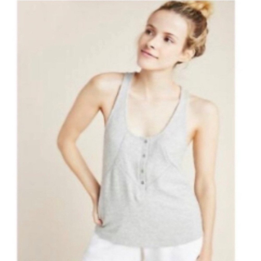 Saturday Sunday by Anthropologie Lucie Ribbed Racerback Tank. Gray Top